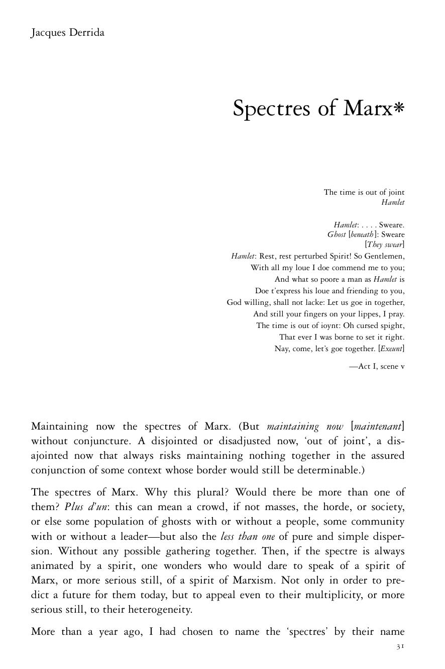 Spectres of Marx by Jacques Derrida