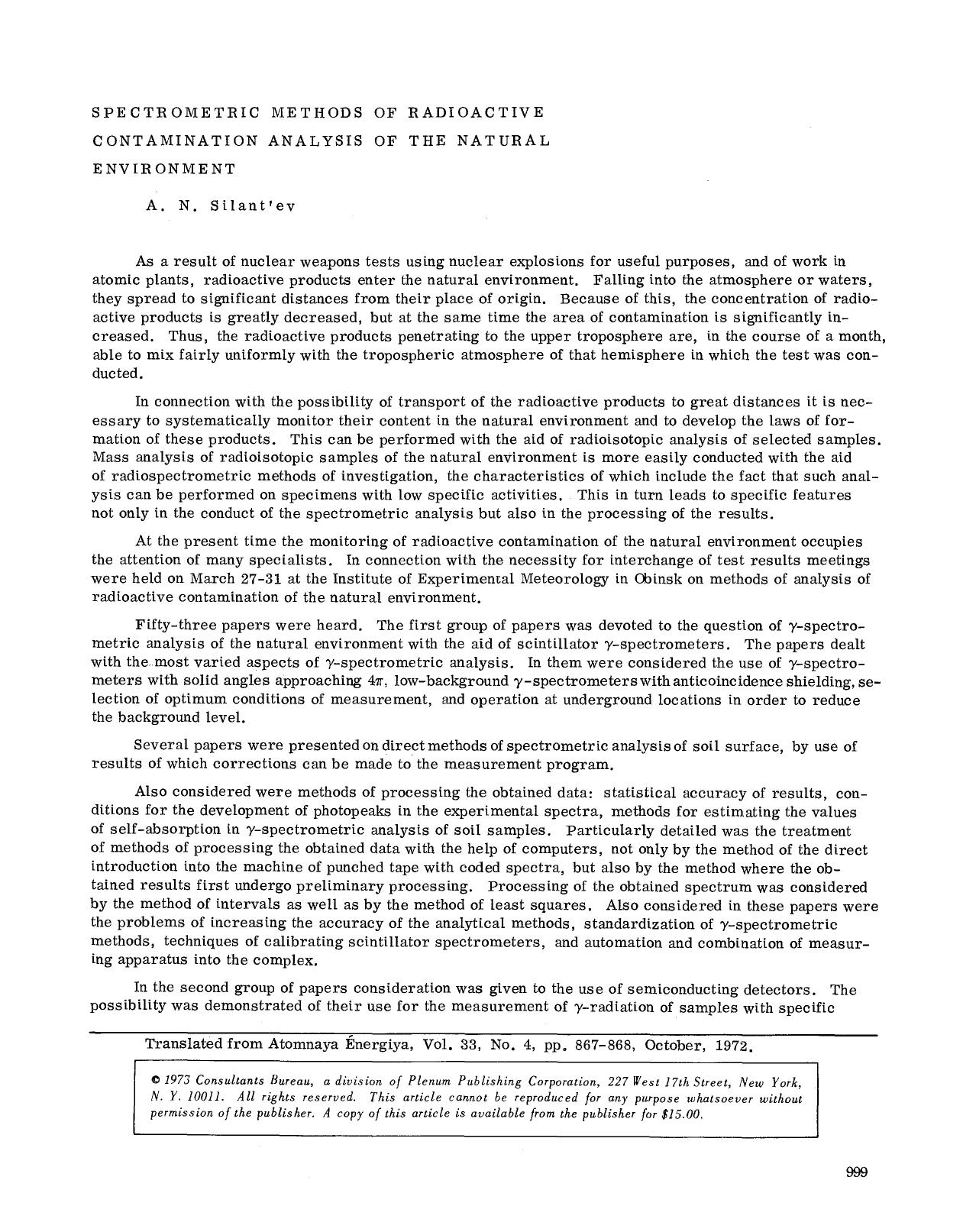 Spectrometric methods of radioactive contamination analysis of the natural environment by Unknown