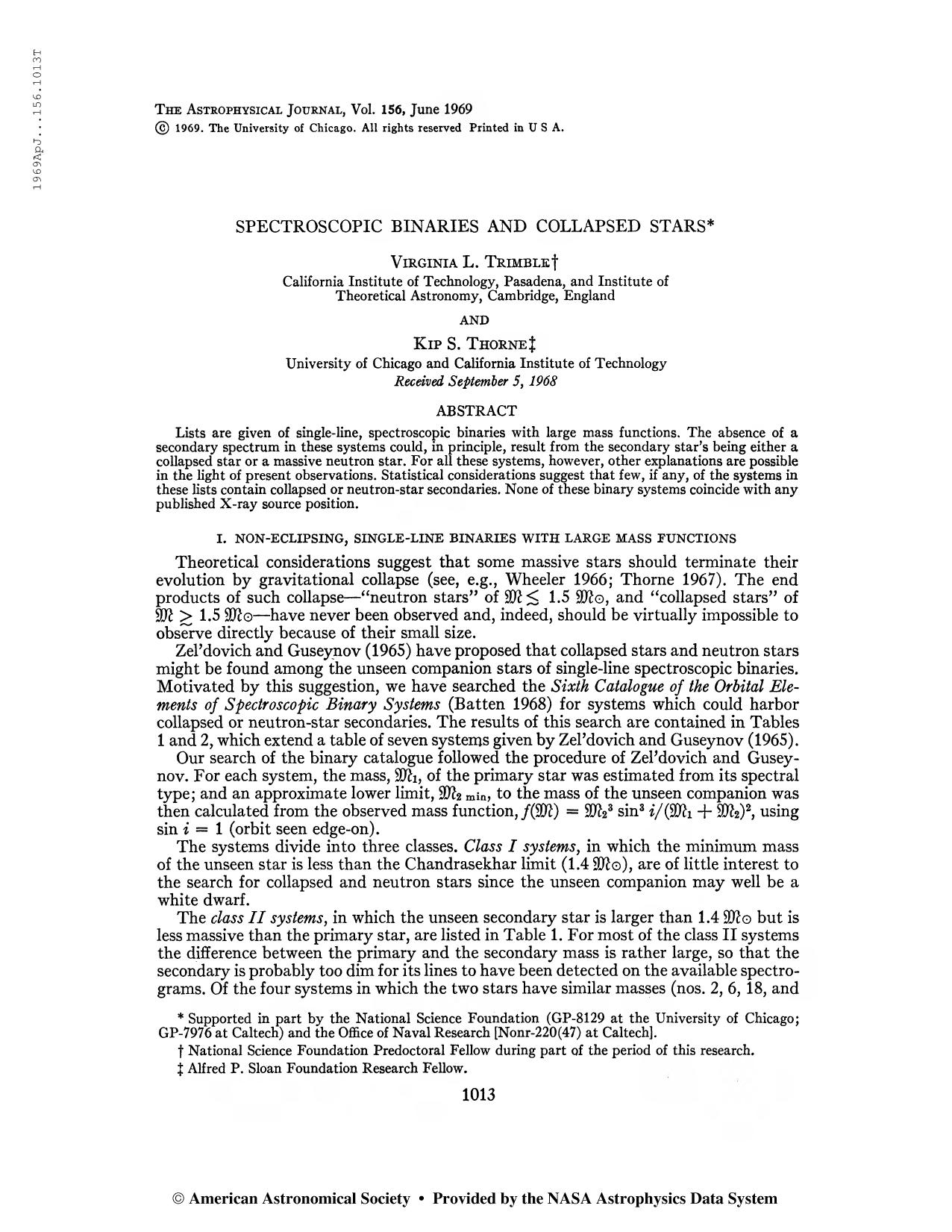 Spectroscopic Binaries and Collapsed Stars (1969) by Unknown