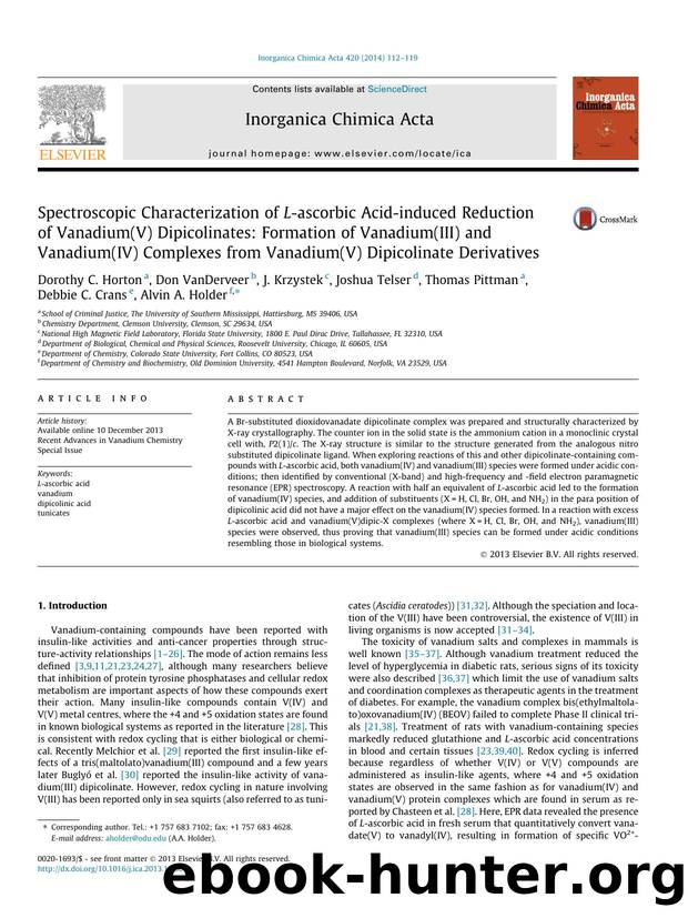Spectroscopic Characterization of L-ascorbic Acid-induced Reduction of Vanadium(V) Dipicolinates: Formation of Vanadium(III) and Vanadium(IV) Complexes from Vanadium(V) Dipicolinate Derivatives by unknow