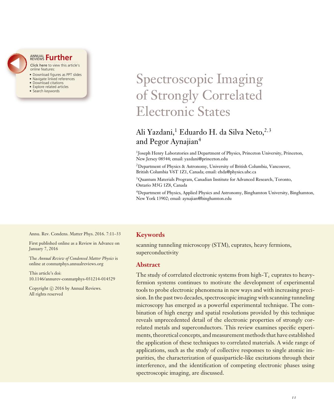 Spectroscopic Imaging of Strongly Correlated Electronic States by Ali Yazdani Eduardo H. da Silva Neto Pegor Aynajian