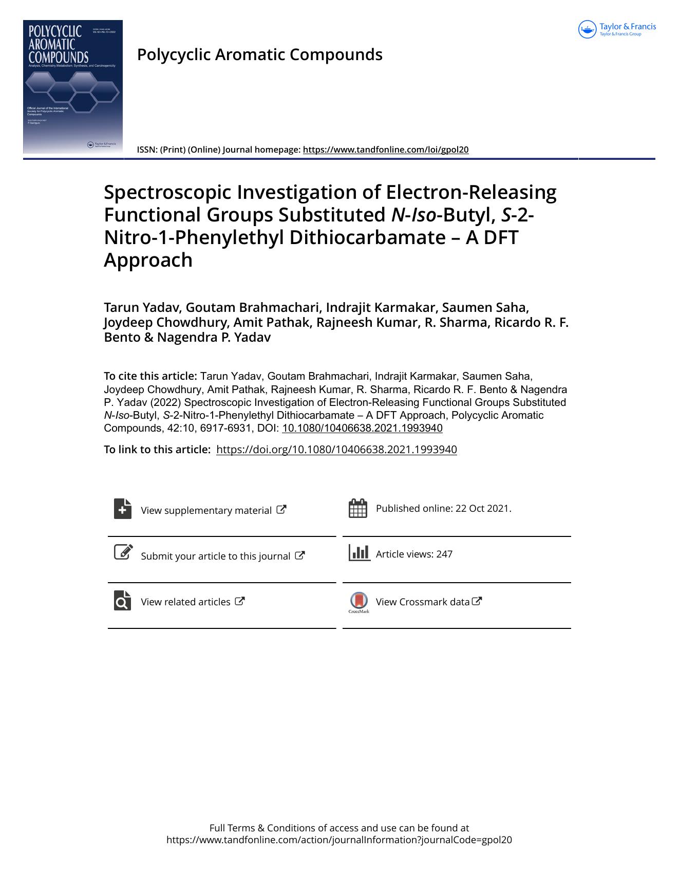 Spectroscopic Investigation of Electron-Releasing Functional Groups Substituted N-Iso-Butyl, S-2-Nitro-1-Phenylethyl Dithiocarbamate â A DFT Approach by unknow