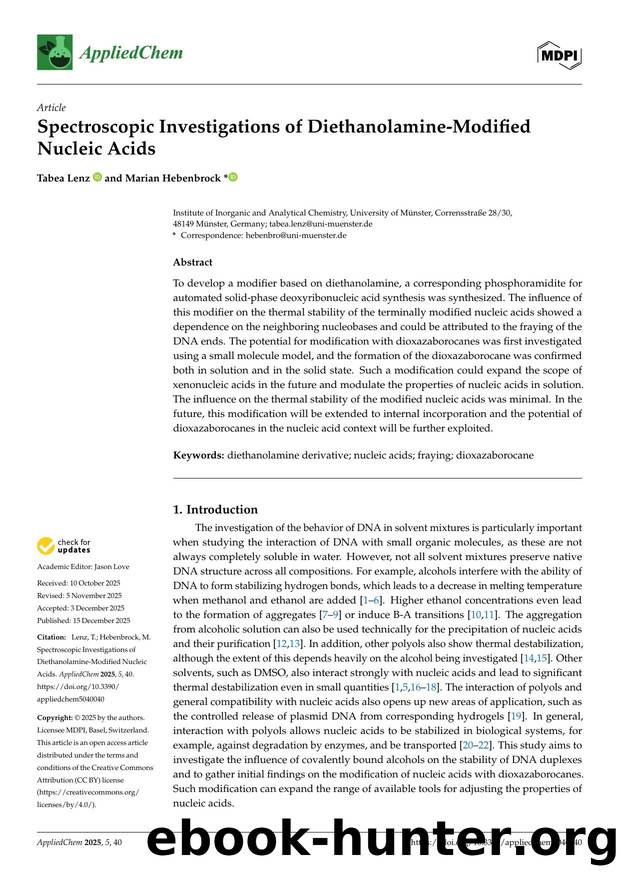 Spectroscopic Investigations of Diethanolamine-Modified Nucleic Acids by Tabea Lenz & Marian Hebenbrock