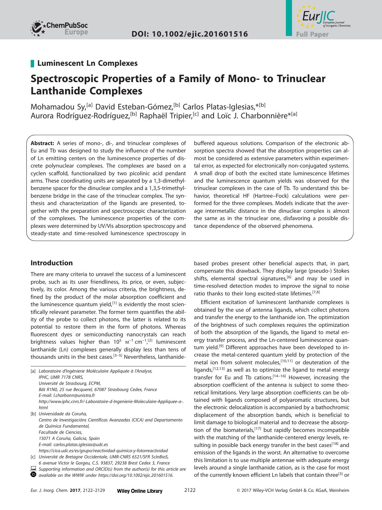 Spectroscopic Properties of a Family of Mono‐ to Trinuclear Lanthanide Complexes by Unknown