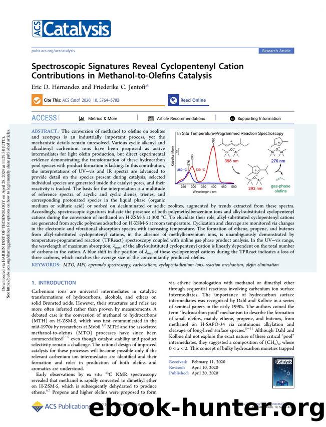 Spectroscopic Signatures Reveal Cyclopentenyl Cation Contributions in Methanol-to-Olefins Catalysis by Eric D. Hernandez & Friederike C. Jentoft