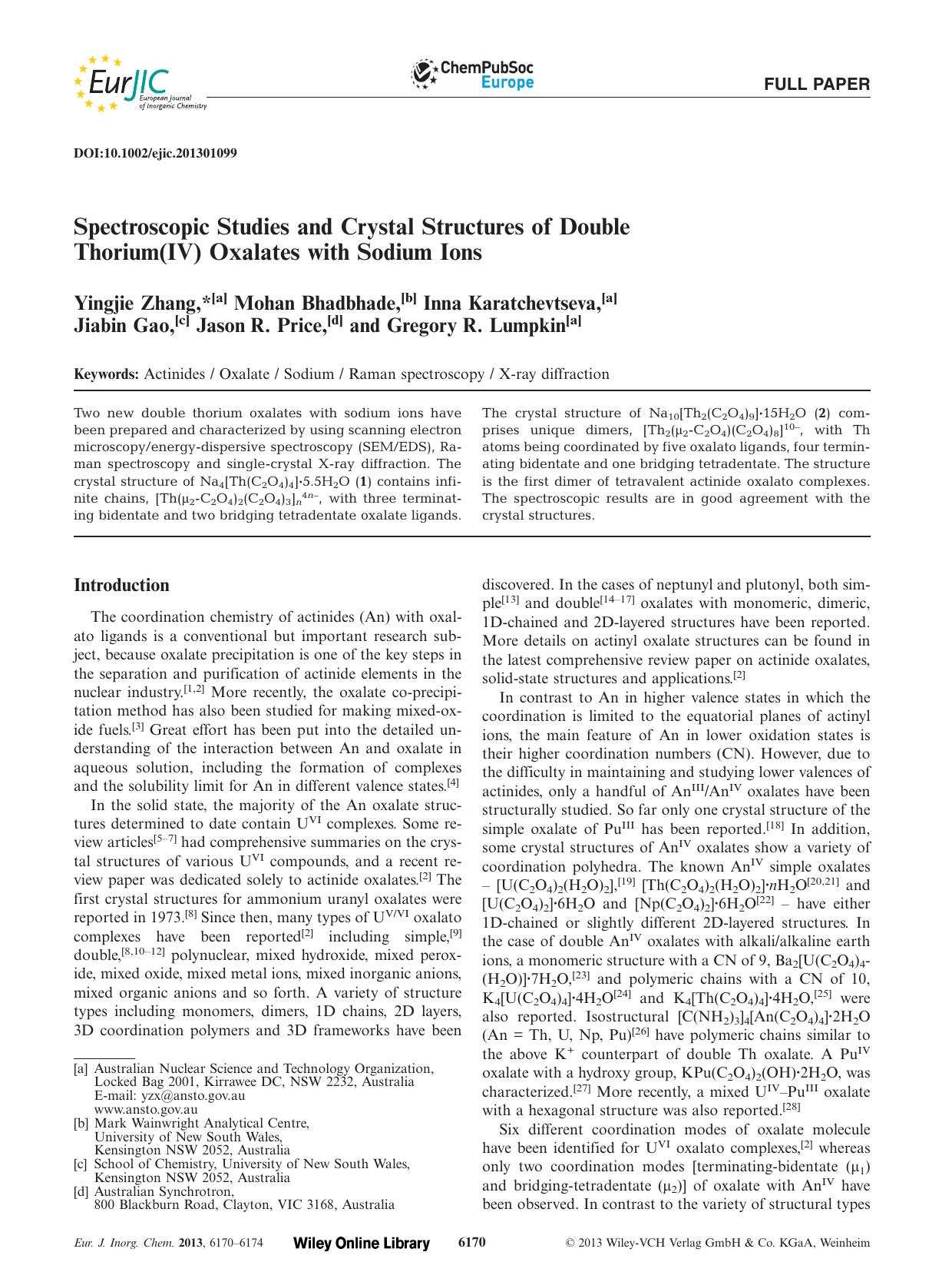 Spectroscopic Studies and Crystal Structures of Double Thorium(IV) Oxalates with Sodium Ions by Unknown