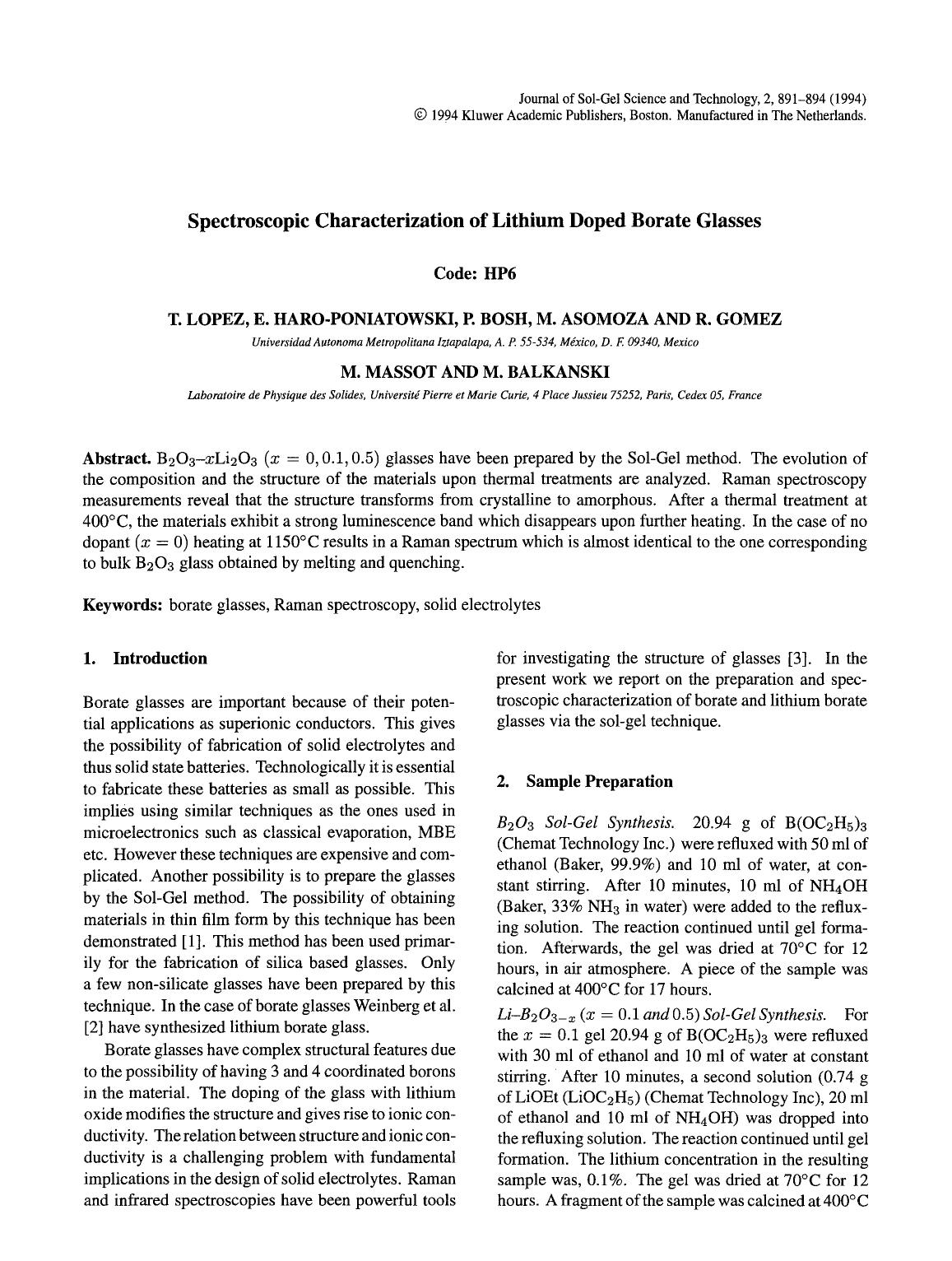 Spectroscopic characterization of lithium doped borate glasses by Unknown