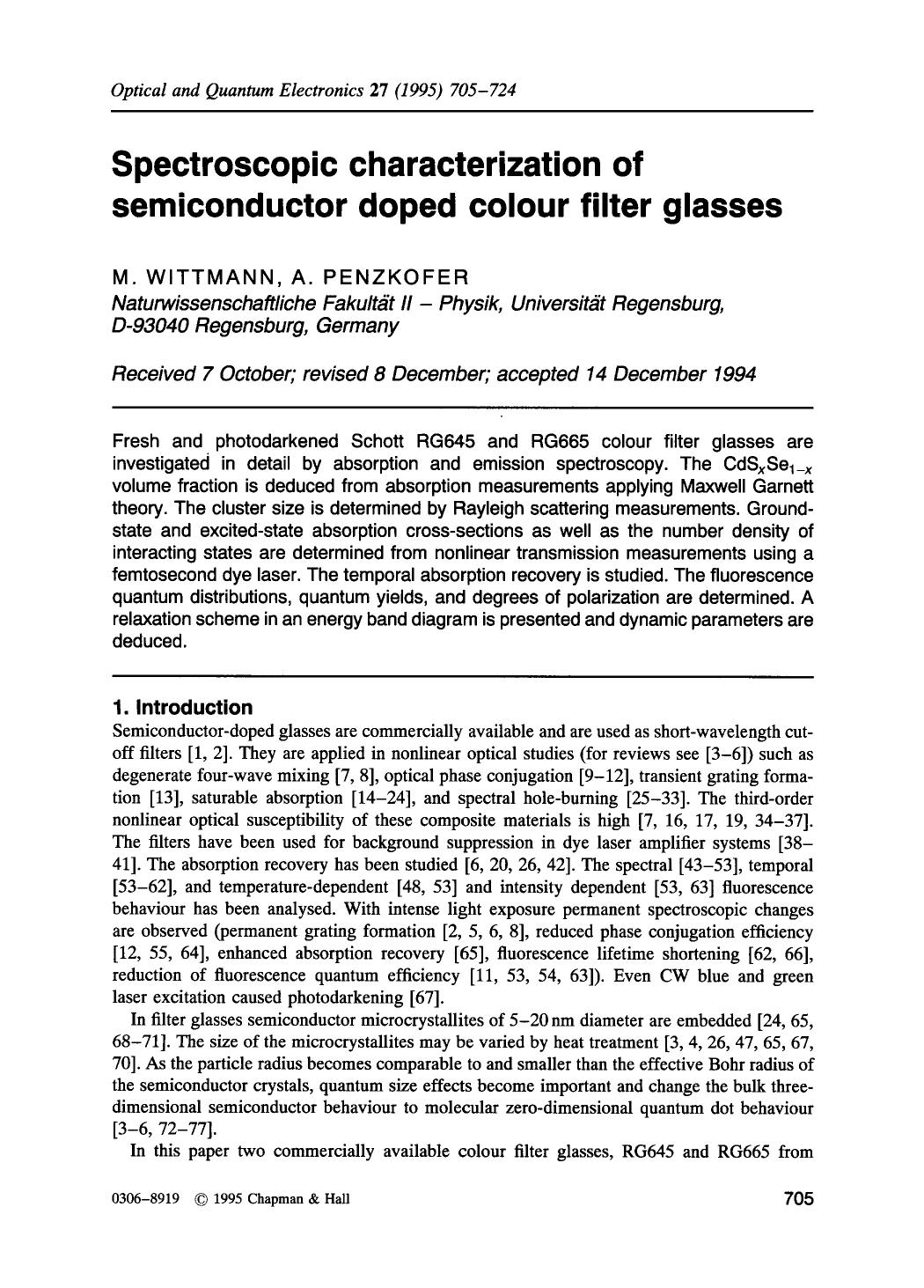 Spectroscopic characterization of semiconductor doped colour filter glasses by Unknown