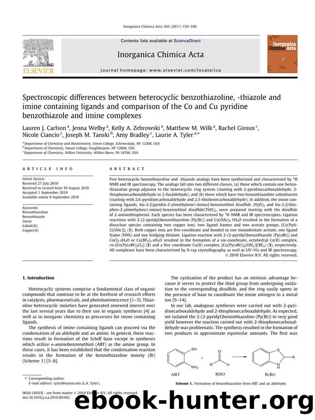 Spectroscopic differences between heterocyclic benzothiazoline, -thiazole and imine containing ligands and comparison of the Co and Cu pyridine benzothiazole and imine complexes by unknow