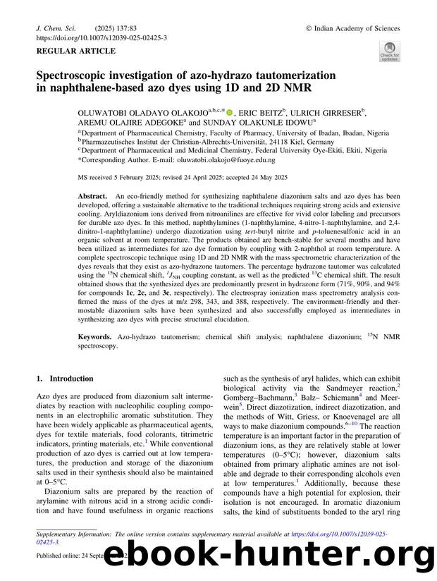 Spectroscopic investigation of azo-hydrazo tautomerization in naphthalene-based azo dyes using 1D and 2D NMR by unknow