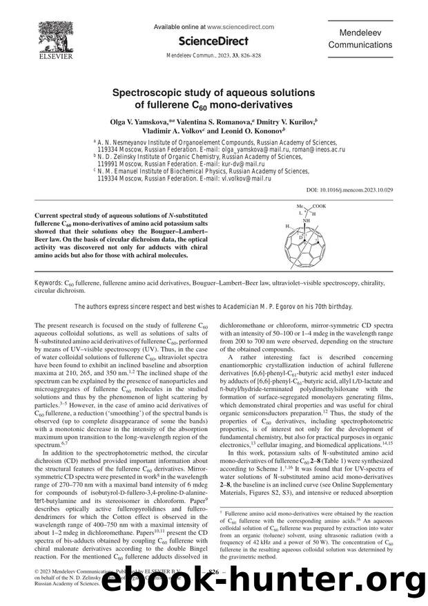 Spectroscopic study of aqueous solutions of fullerene C60 mono-derivatives by unknow