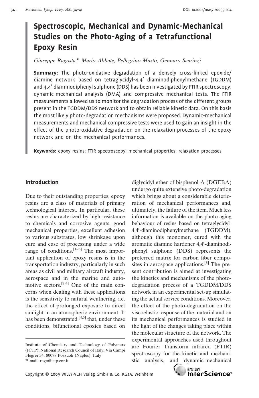 Spectroscopic, Mechanical and Dynamic-Mechanical Studies on the Photo-Aging of a Tetrafunctional Epoxy Resin by Unknown