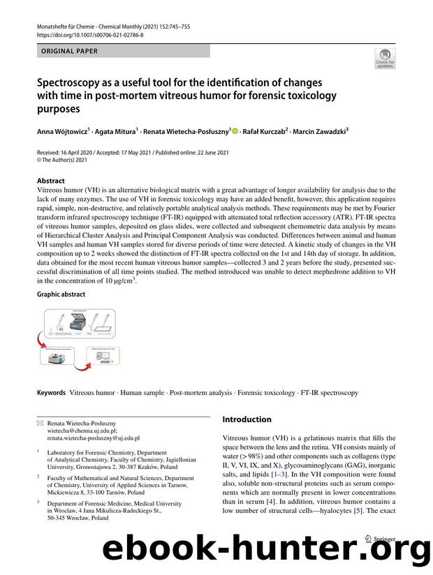 Spectroscopy as a useful tool for the identification of changes with time in post-mortem vitreous humor for forensic toxicology purposes by Anna Wójtowicz & Agata Mitura & Renata Wietecha-Posłuszny & Rafał Kurczab & Marcin Zawadzki