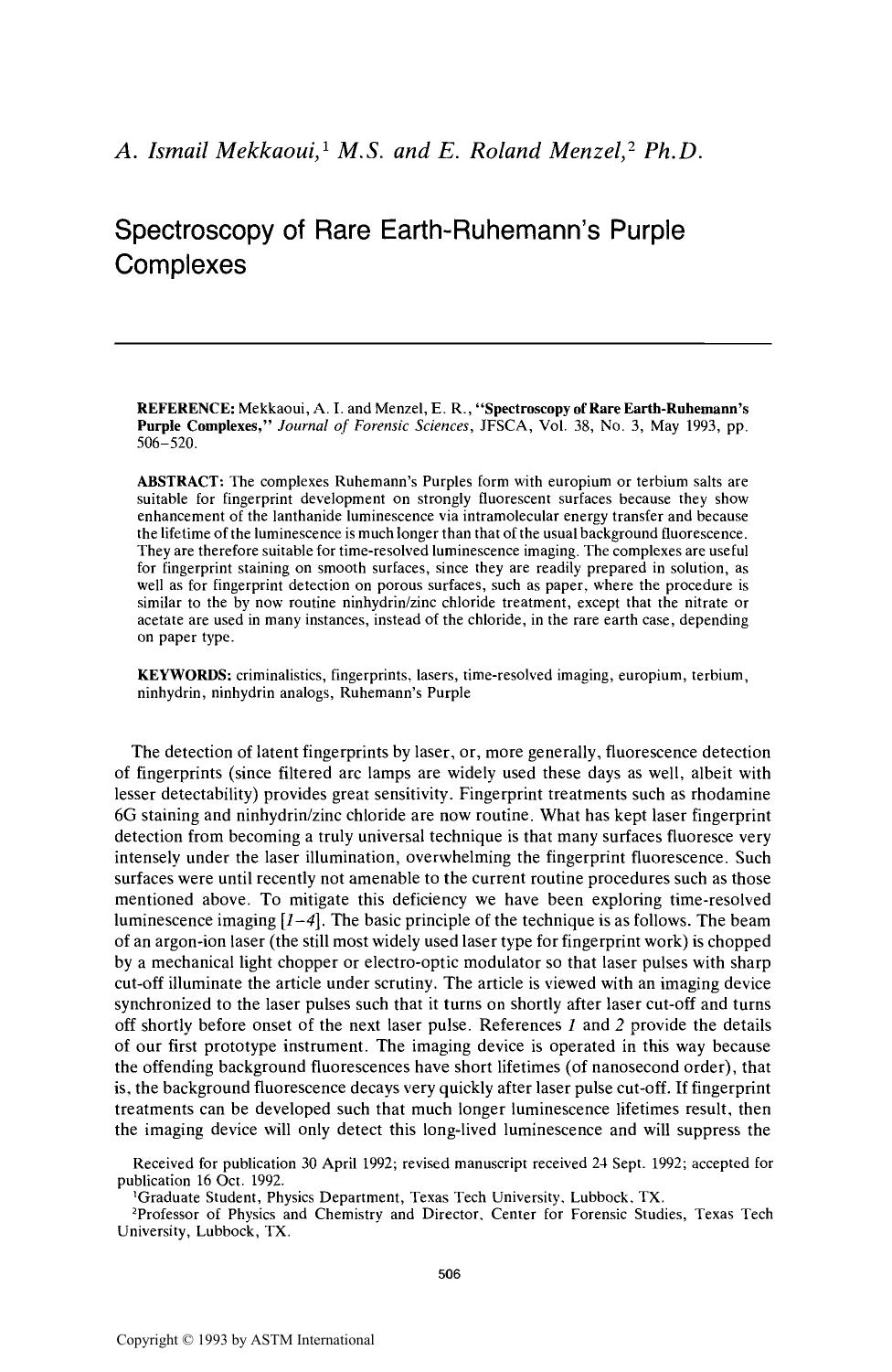 Spectroscopy of Rare Earth-Ruhemann's Purple Complexes by Mekkaoui AI Menzel ER