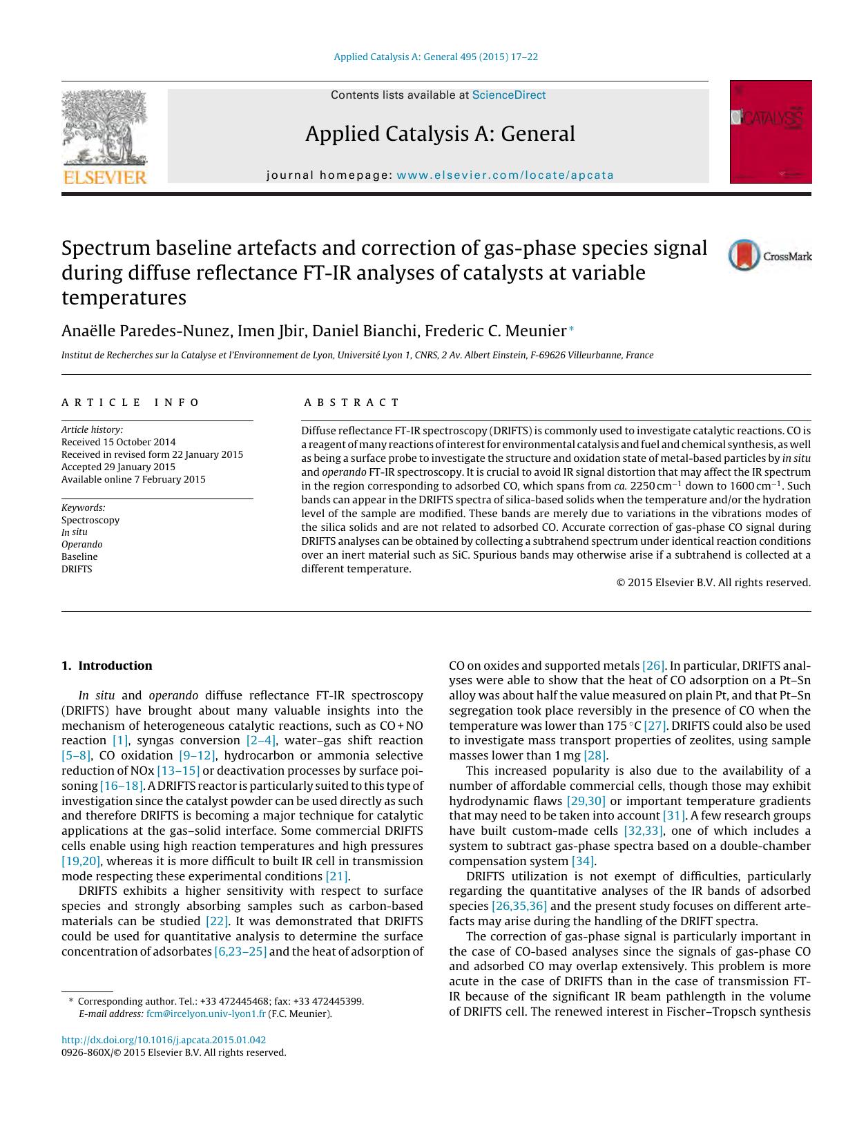 Spectrum baseline artefacts and correction of gas-phase species signal during diffuse reflectance FT-IR analyses of catalysts at variable temperatures by Anaëlle Paredes-Nunez & Imen Jbir & Daniel Bianchi & Frederic C. Meunier