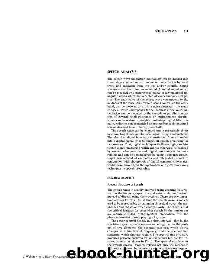 Speech Analysis". In: Wiley Encyclopedia of Electrical and Electronics Engineering by Unknown
