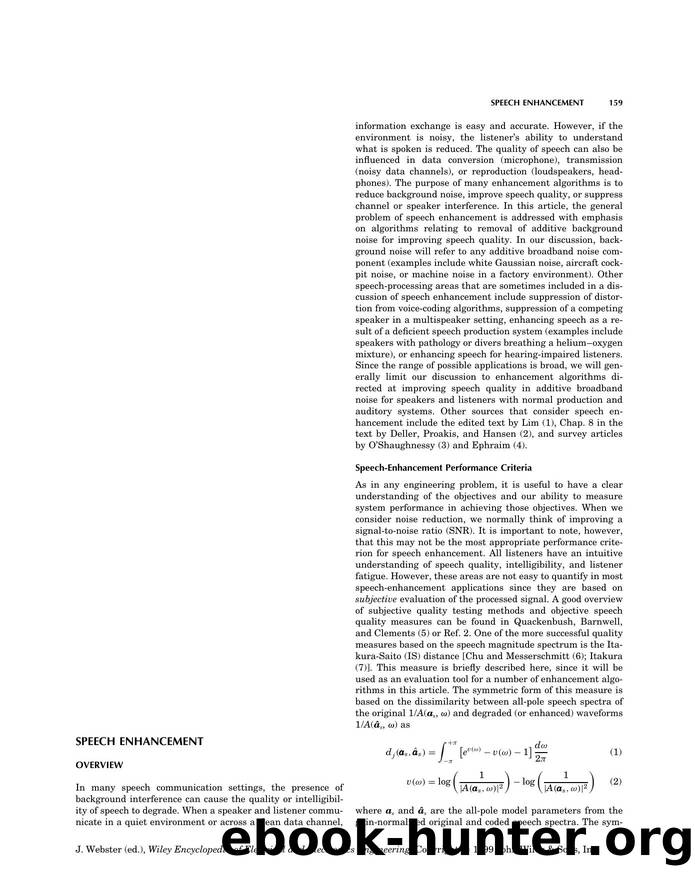 Speech Enhancement". In: Wiley Encyclopedia of Electrical and Electronics Engineering by Unknown