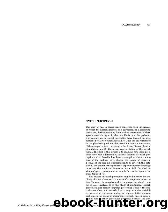 Speech Perception". In: Wiley Encyclopedia of Electrical and Electronics Engineering by Unknown