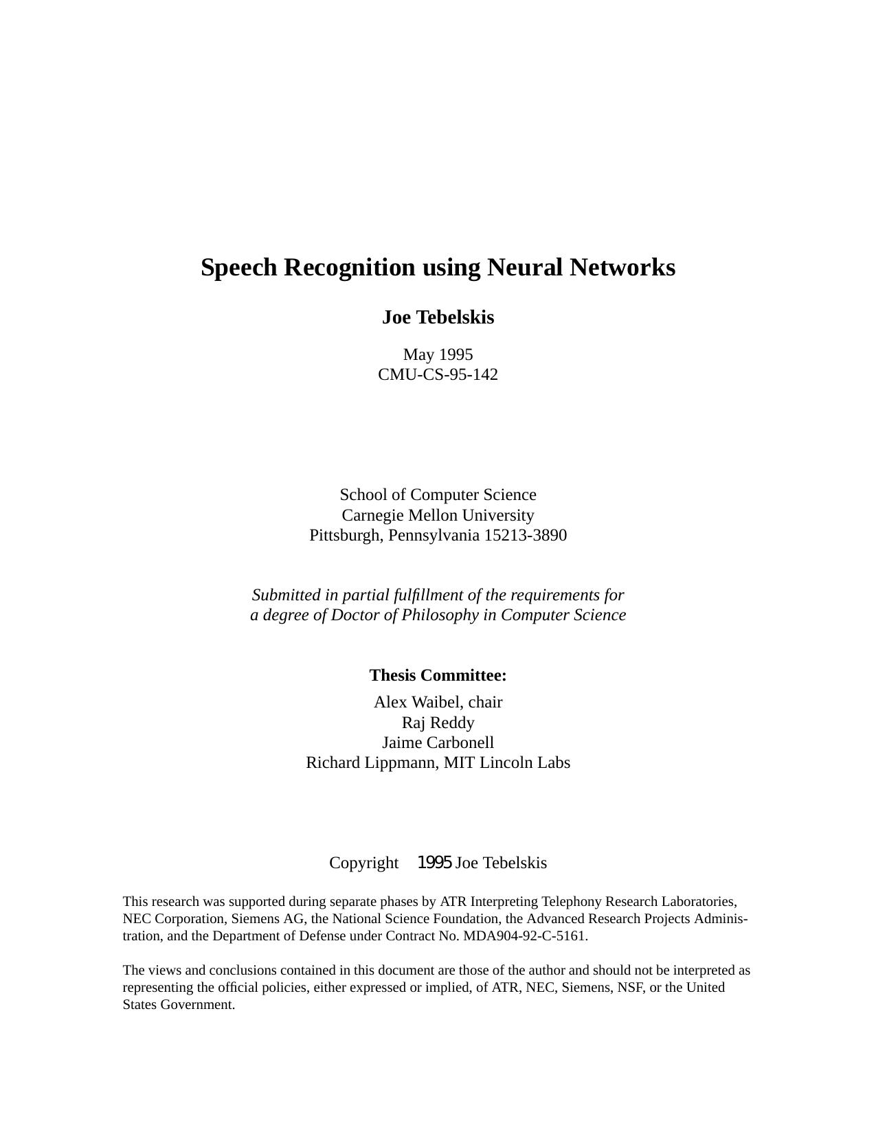Speech Recognition using Neural Networks by Unknown