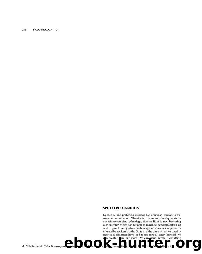 Speech Recognition". In: Wiley Encyclopedia of Electrical and Electronics Engineering by Unknown