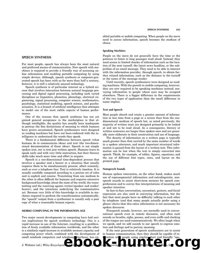 Speech Synthesis". In: Wiley Encyclopedia of Electrical and Electronics Engineering by Unknown