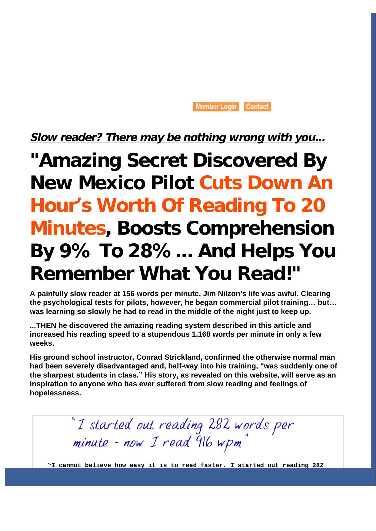 Speed Reading Secrets! -- Pilot Went From 156 To 1168 Words Per Minute. by Best of Kuszter's Collection
