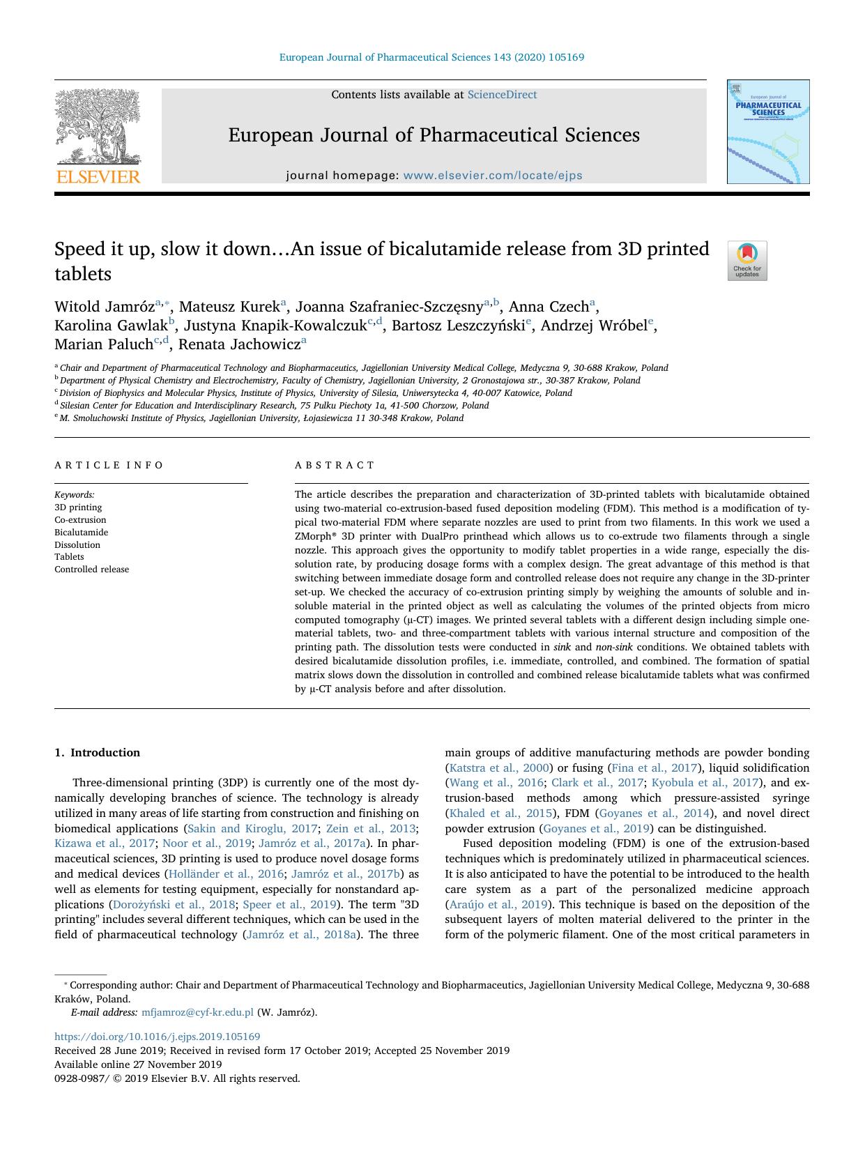 Speed it up, slow it downâ¦An issue of bicalutamide release from 3D printed tablets by unknow