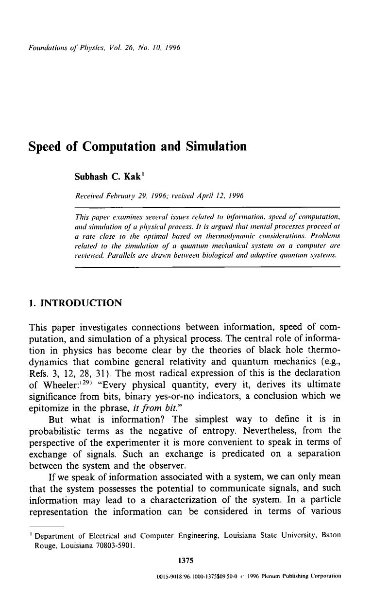 Speed of computation and simulation by Unknown