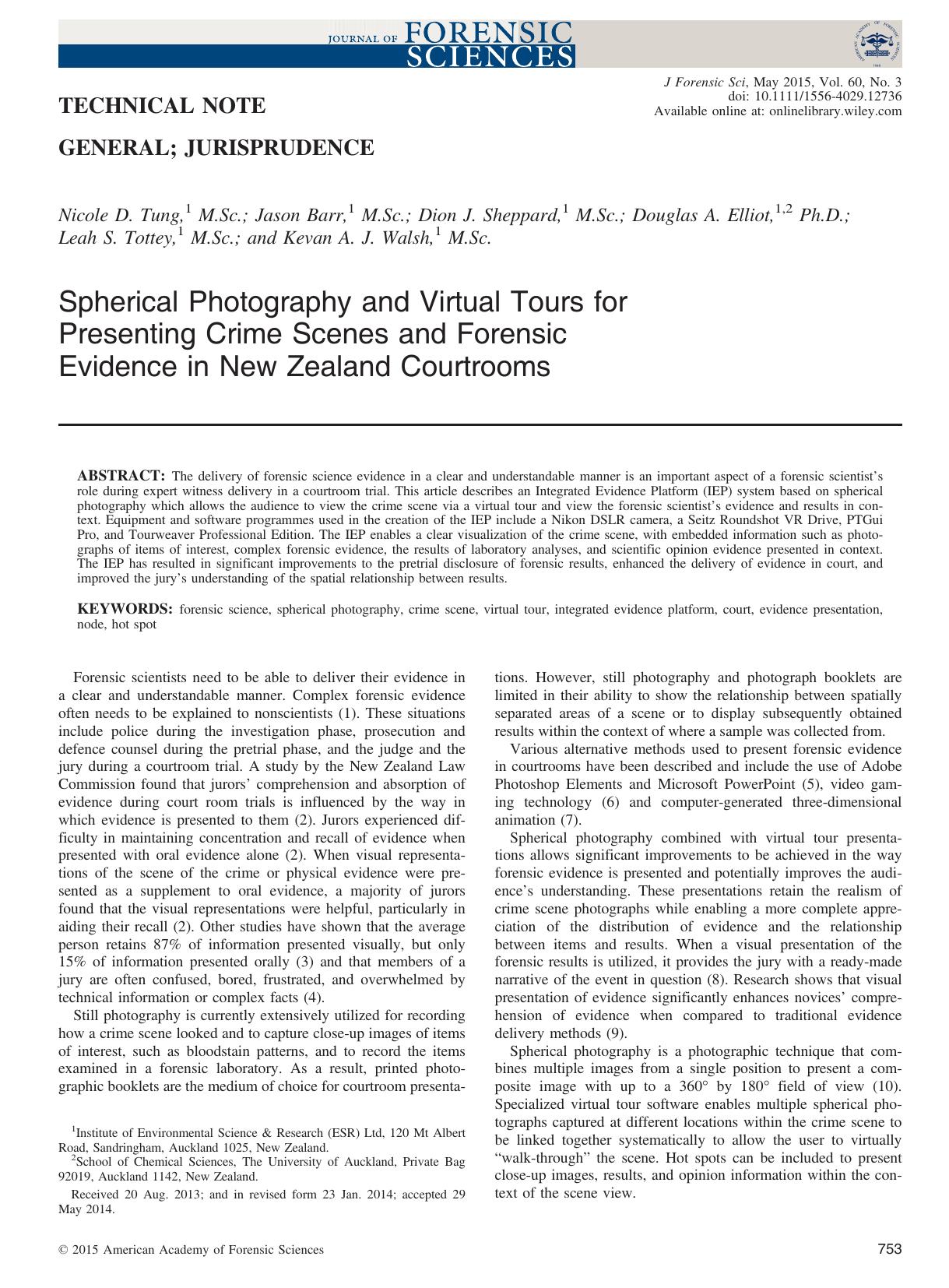 Spherical Photography and Virtual Tours for Presenting Crime Scenes and Forensic Evidence in New Zealand Courtrooms by Unknown