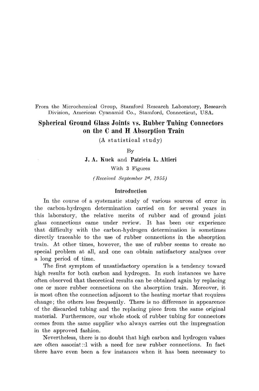 Spherical ground glass joints vs. rubber tubing connectors on the C and H absorption train by Unknown