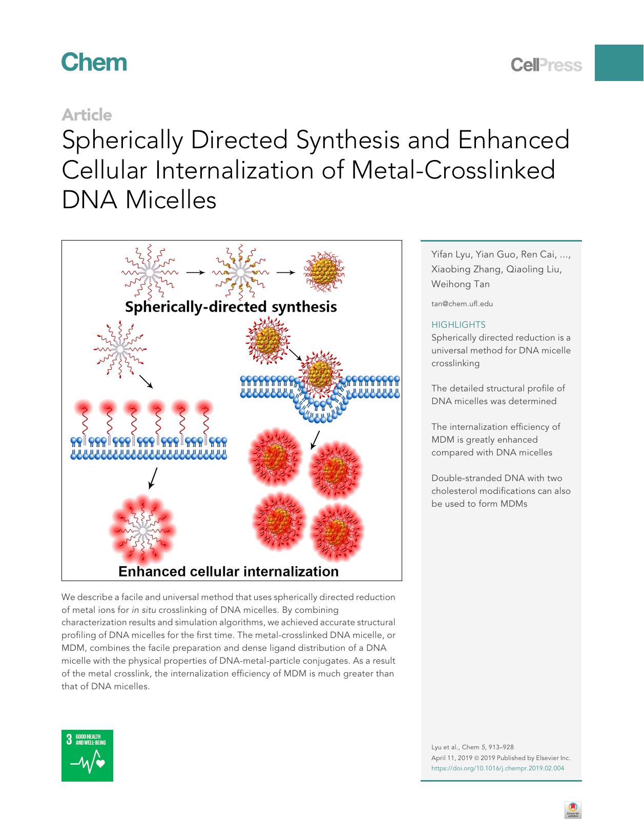 Spherically Directed Synthesis and Enhanced Cellular Internalization of Metal-Crosslinked DNA Micelles by unknow