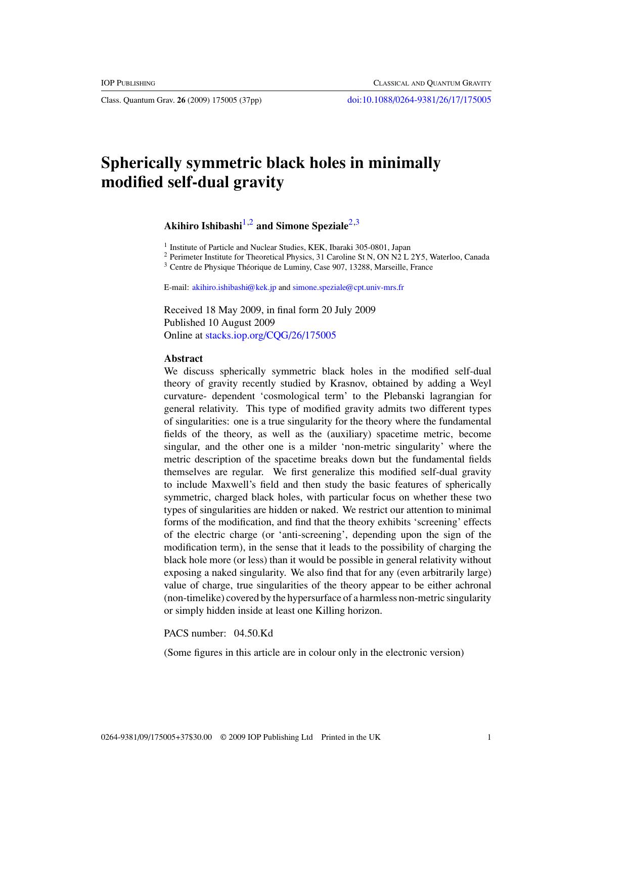 Spherically symmetric black holes in minimally modified self-dual gravity by A Ishibashi and S Speziale