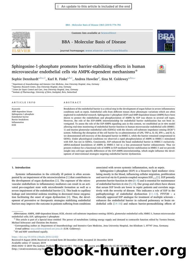 Sphingosine-1-phosphate promotes barrier-stabilizing effects in human microvascular endothelial cells via AMPK-dependent mechanisms by Sophie Dennhardt & Karl R. Finke & Andrea Huwiler & Sina M. Coldewey