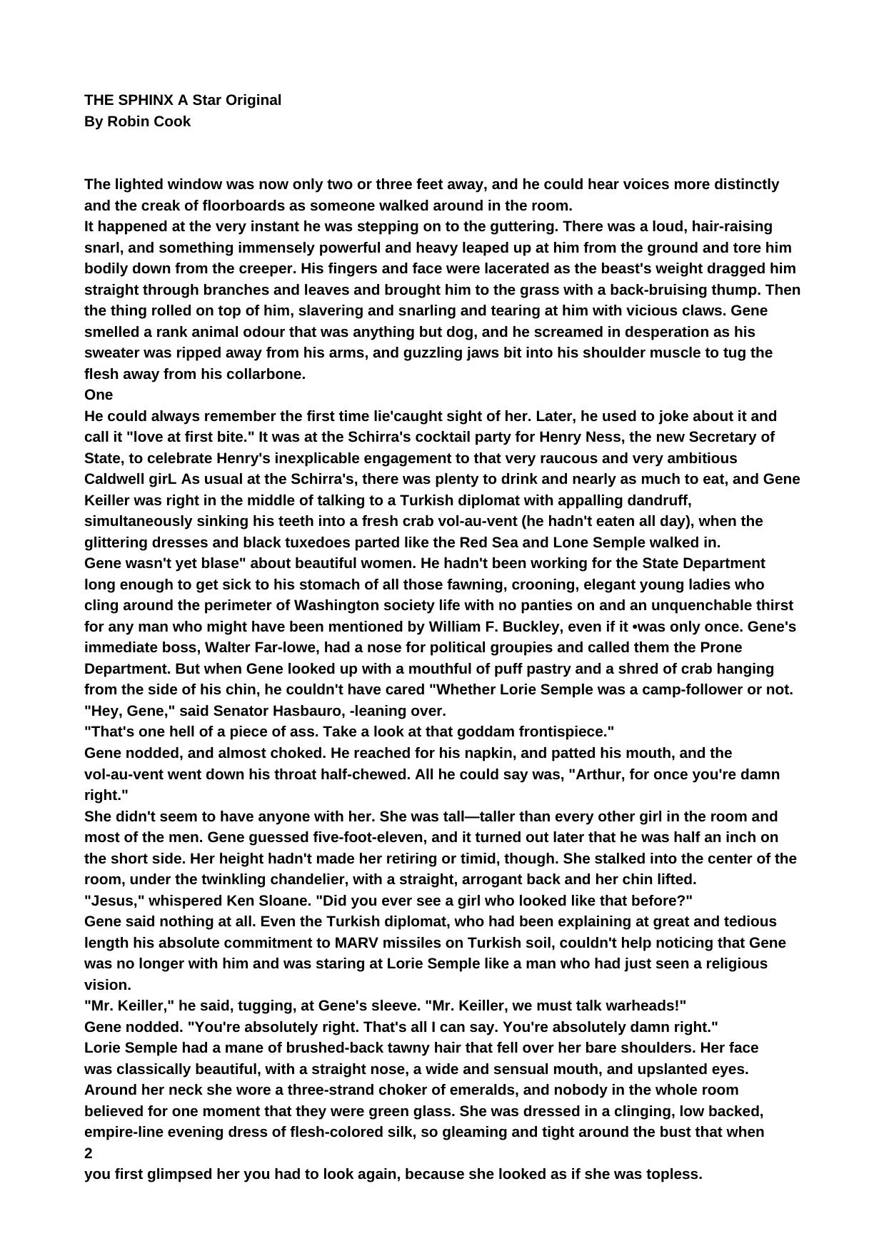 Sphinx by Robin Cook