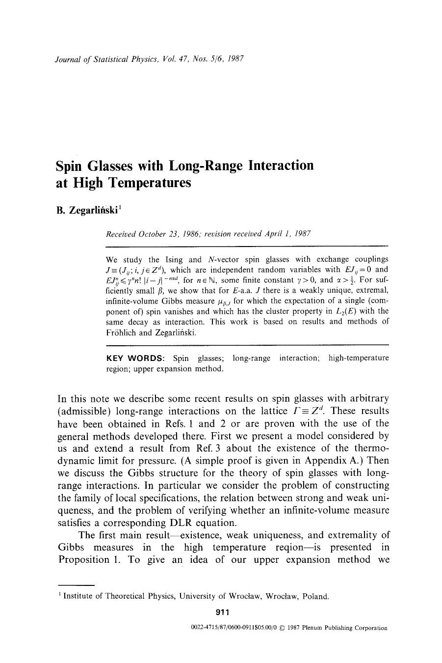 Spin glasses with long-range interaction at high temperatures by Unknown