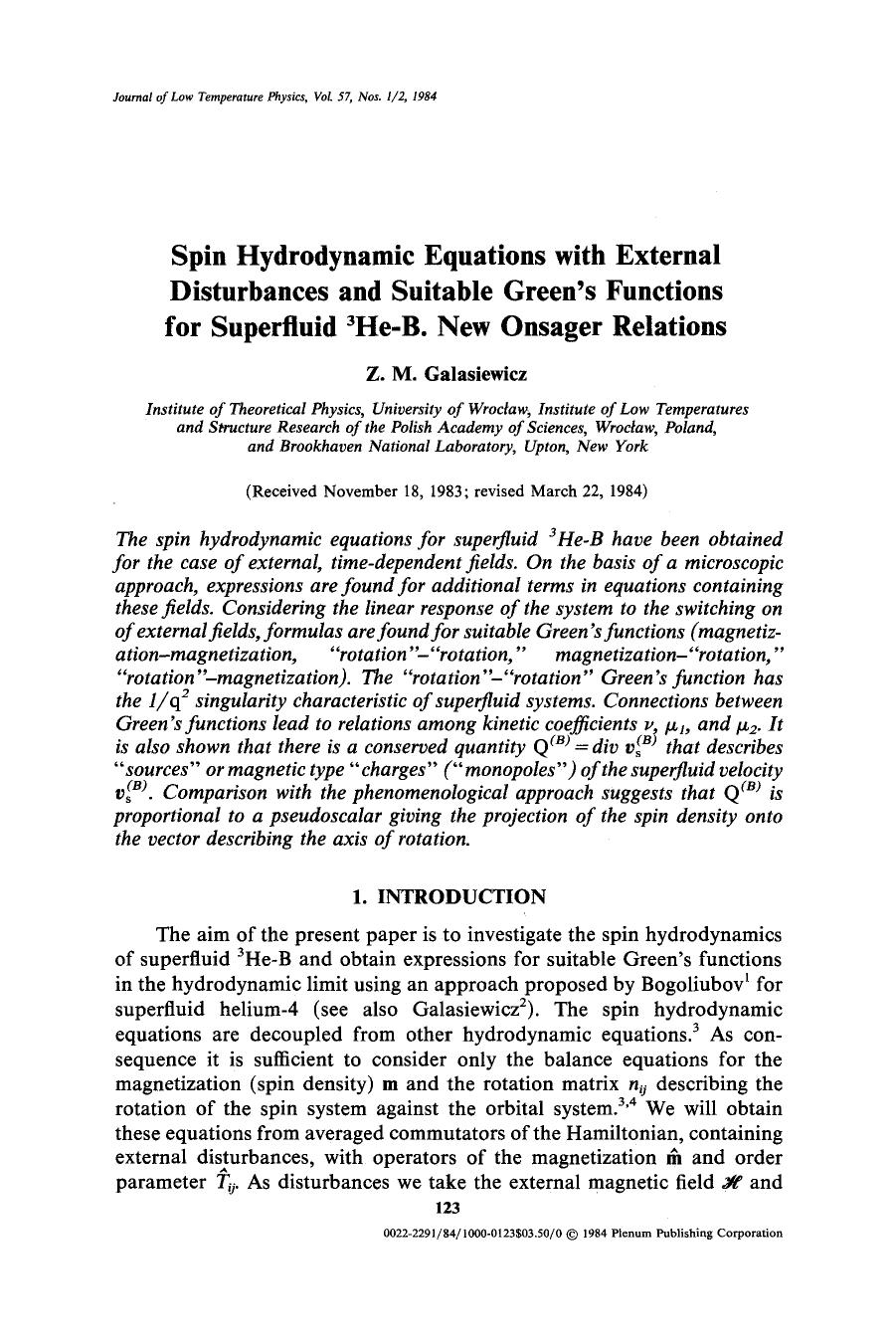 Spin hydrodynamic equations with external disturbances and suitable Green's functions for superfluid <Superscript>3 <Superscript>He-B. New onsager relations by Unknown