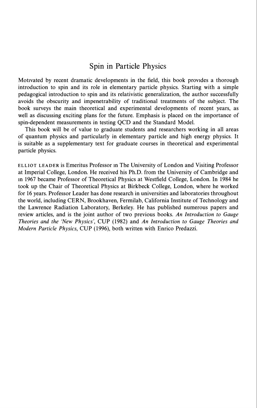 Spin in particle physics by Elliot Leader