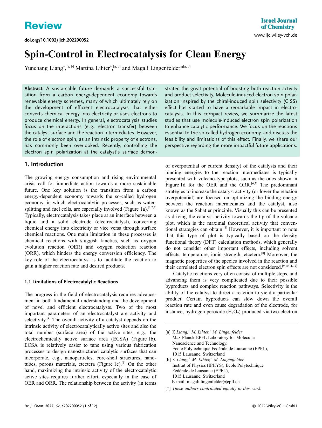 SpinâControl in Electrocatalysis for Clean Energy by Unknown