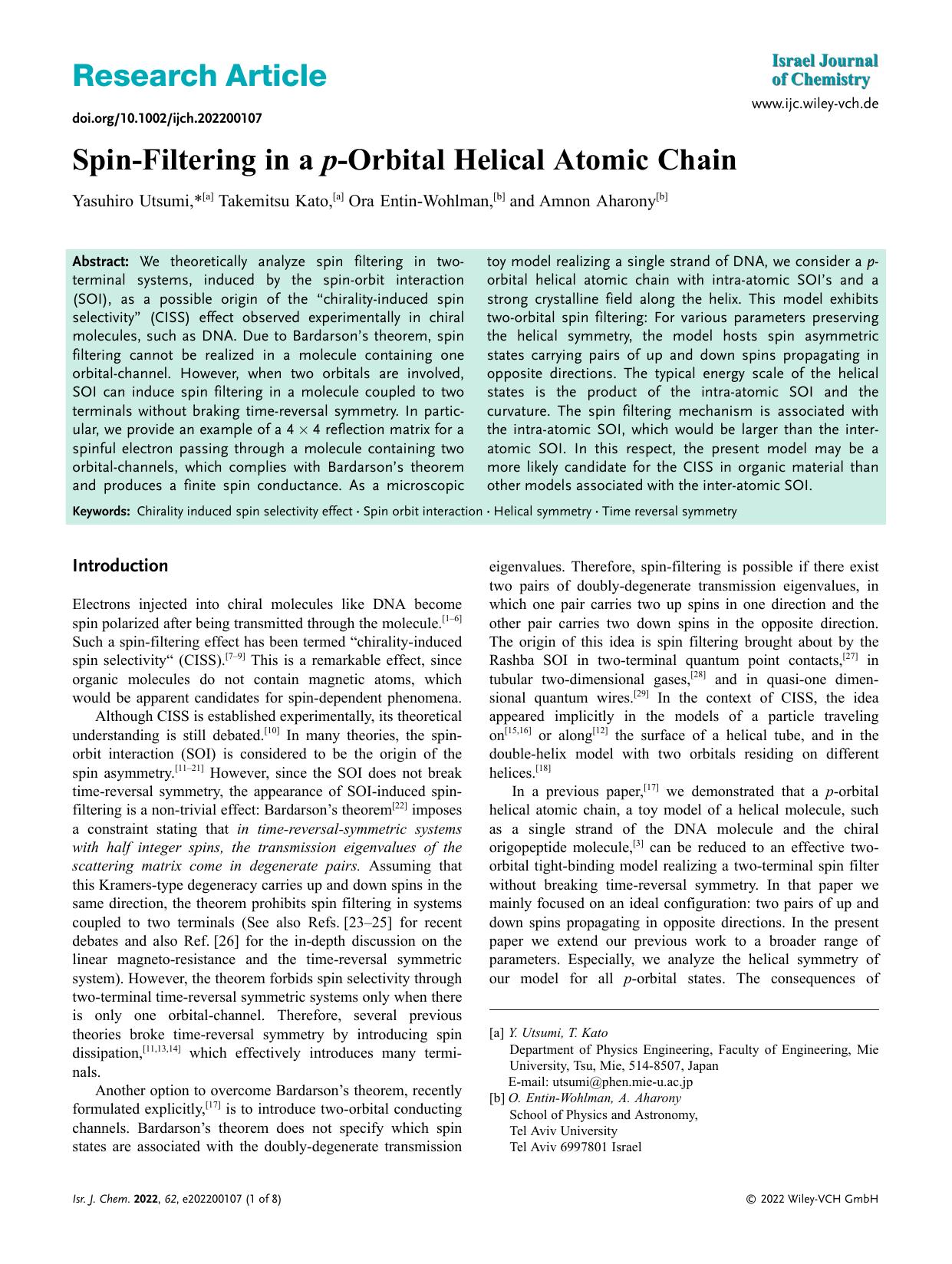 SpinâFiltering in a pâOrbital Helical Atomic Chain by Unknown