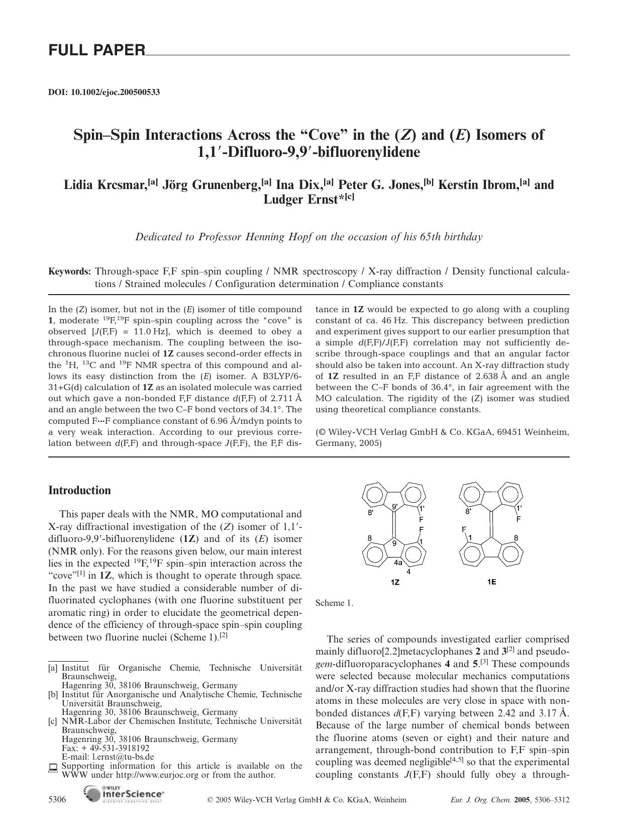 Spin-Spin Interactions Across the "Cove" in the (Z) and (E) Isomers of 1,1[prime]-Difluoro-9,9[prime]-bifluorenylidene by Unknown
