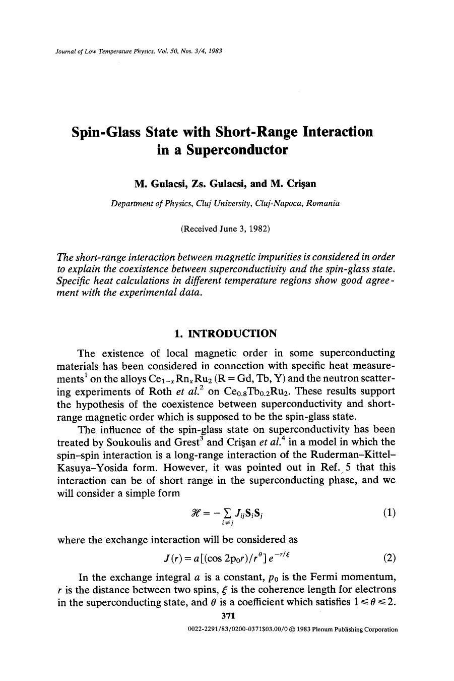 Spin-glass state with short-range interaction in a superconductor by Unknown