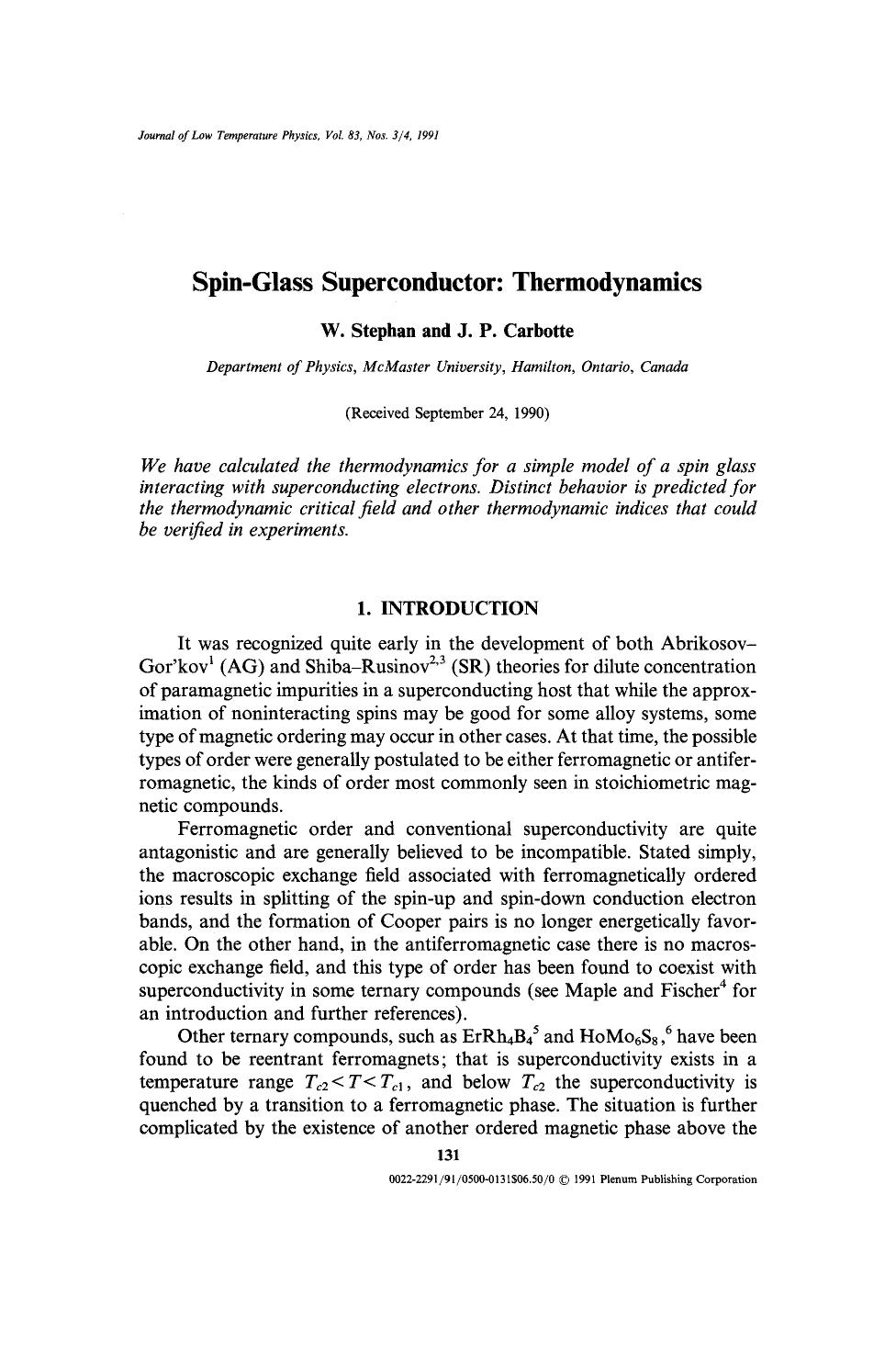 Spin-glass superconductor: Thermodynamics by Unknown