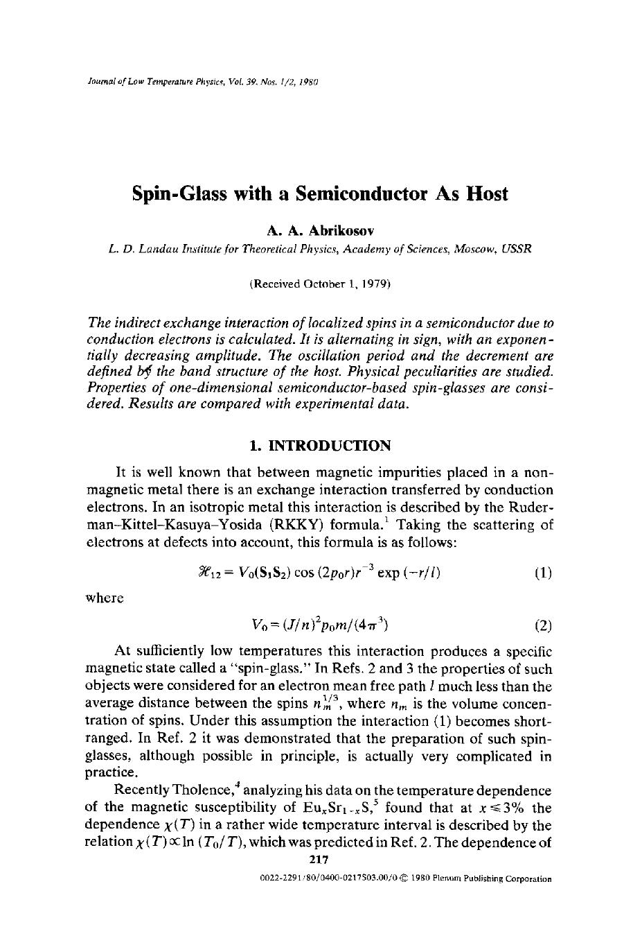 Spin-glass with a semiconductor as host by Unknown
