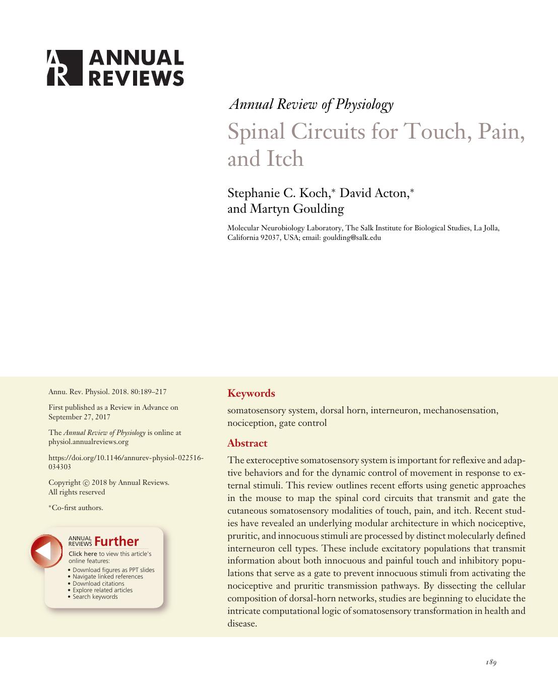 Spinal Circuits for Touch, Pain, and Itch by Stephanie C. Koch David Acton Martyn Goulding