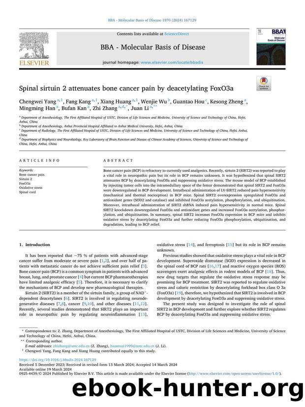 Spinal sirtuin 2 attenuates bone cancer pain by deacetylating FoxO3a by unknow