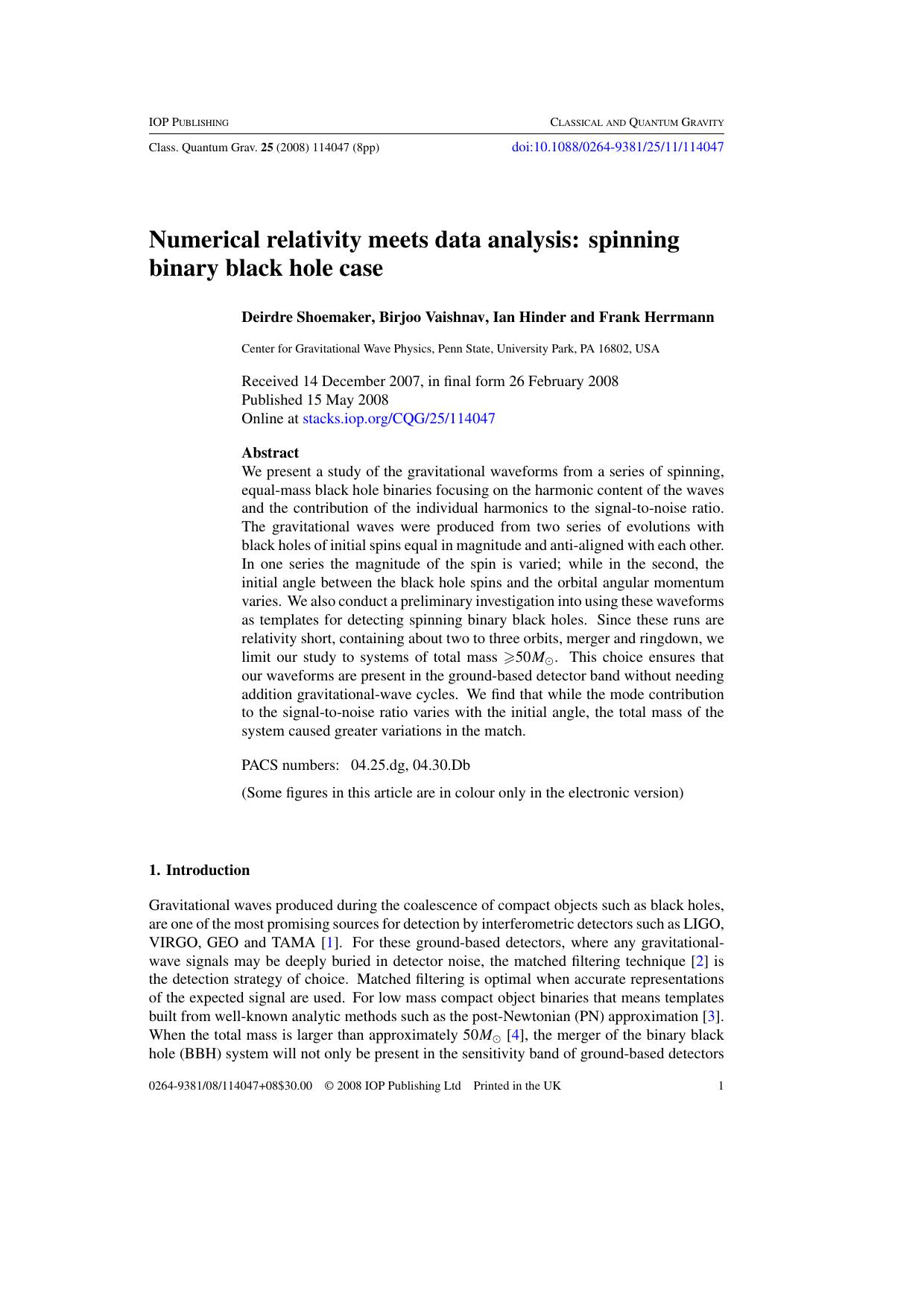 Spinning binary black holes by D Shoemaker et al