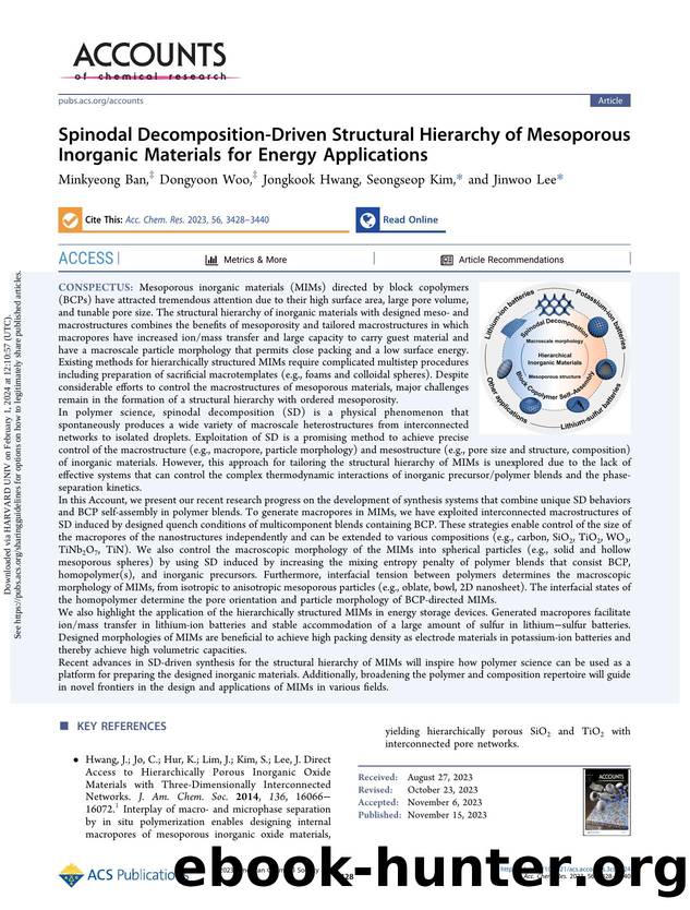 Spinodal Decomposition-Driven Structural Hierarchy of Mesoporous Inorganic Materials for Energy Applications by Minkyeong Ban Dongyoon Woo Jongkook Hwang Seongseop Kim & Jinwoo Lee