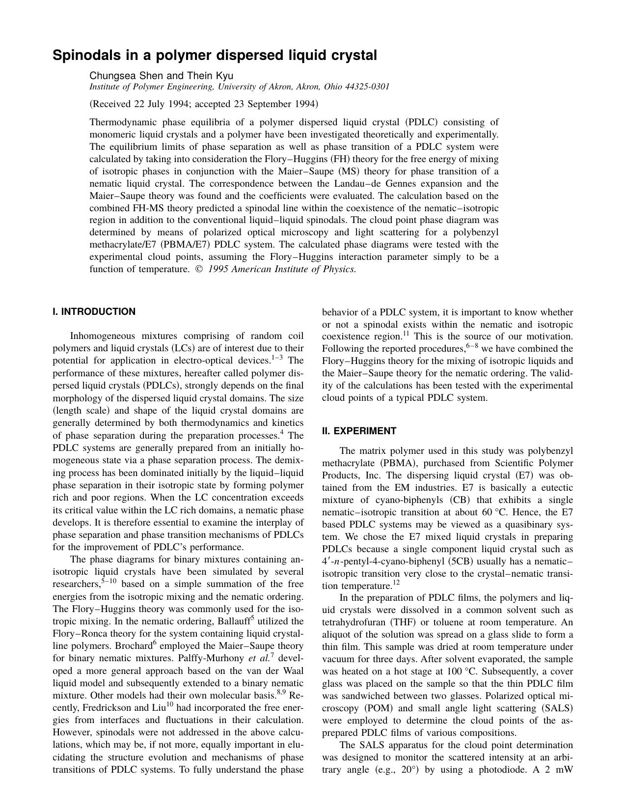 Spinodals in a polymer dispersed liquid crystal by Chungsea Shen and Thein Kyu