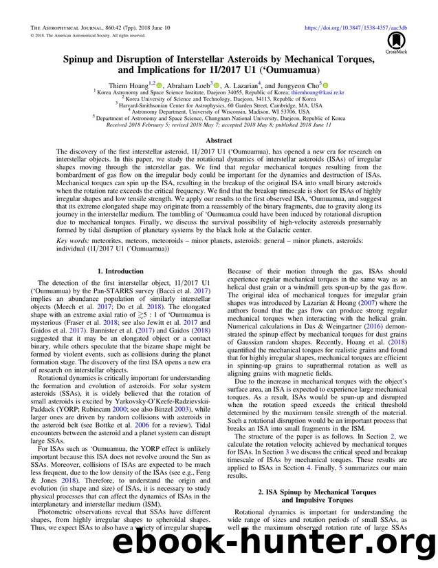 Spinup and Disruption of Interstellar Asteroids by Mechanical Torques, and Implications for 1I2017 U1 (âOumuamua) by Thiem Hoang & Abraham Loeb & A. Lazarian & Jungyeon Cho