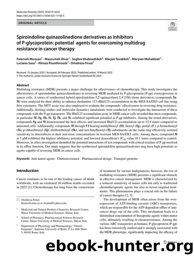 Spiroindoline quinazolinedione derivatives as inhibitors of P-glycoprotein: potential agents for overcoming multidrug resistance in cancer therapy by unknow